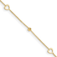 Heart and Diamond Cut Bead Ankle Bracelet (14K).