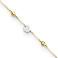 Two Tone Heart and Bead Anklet Bracelet (14K)