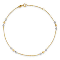 Two Tone Diamond Cut Beaded Anklet Bracelet (14K)