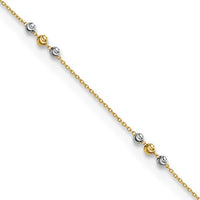 Two Tone Diamond Cut Beaded Anklet Bracelet (14K)