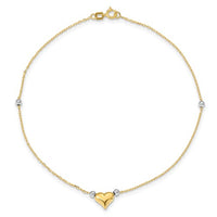 Two Tone Heart and Bead Anklet Bracelet (14K)