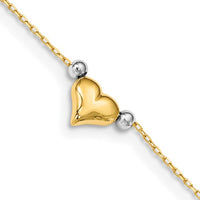 Two Tone Heart and Bead Anklet Bracelet (14K)