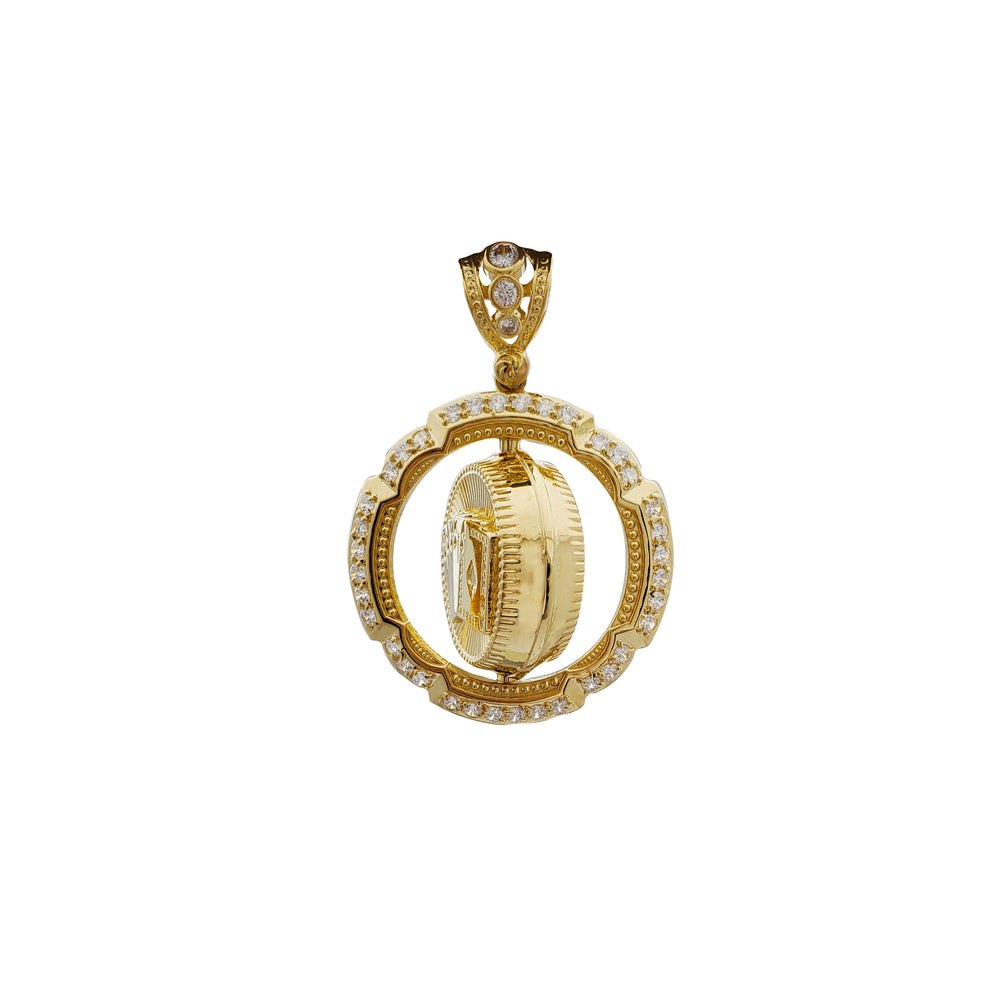 Spin Medallion with Dollar Sign & Pocket Card Pendant (14K)