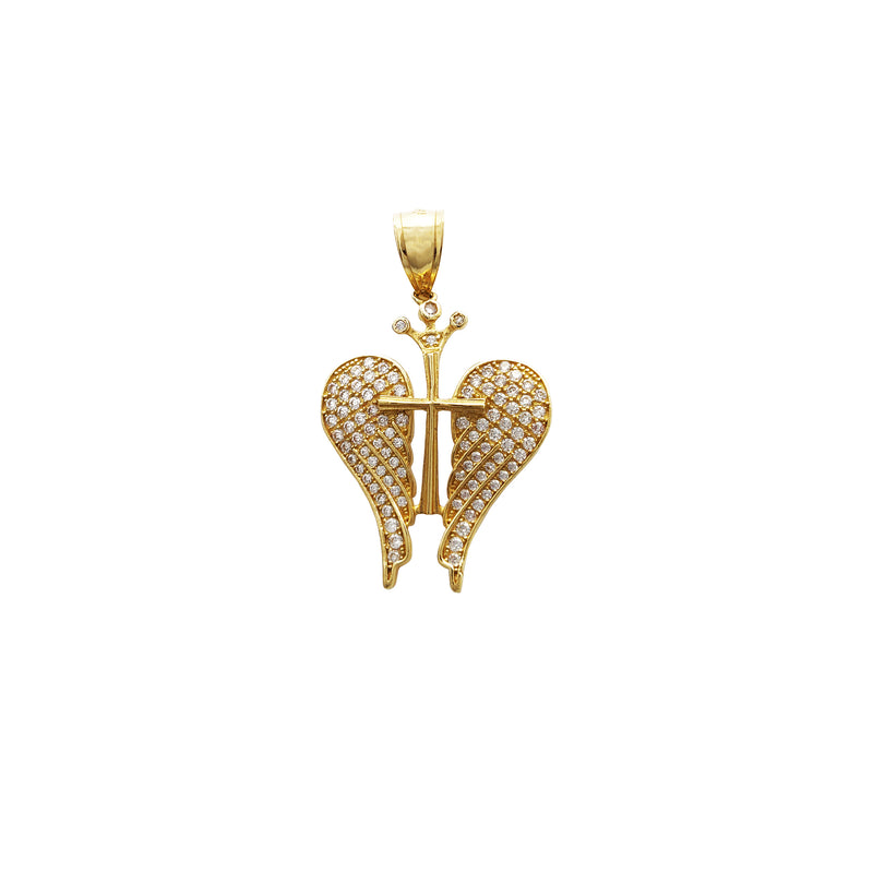 Angel Wings Cross CZ Pendant (14K) Yellow Gold, Popular Jewelry New York