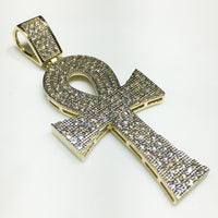 Iced Out Ankh תליון CZ Micropave זהב צהוב 14 קראט - Popular Jewelry