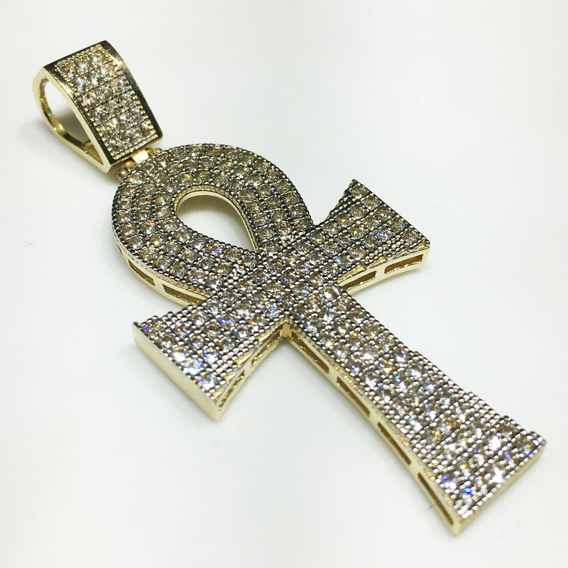 Iced Out Ankh Pendant CZ Micropave 14 Karat Yellow Gold - Popular Jewelry