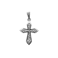 Antikvarinės apdailos grynuolio tekstūros kryžiaus pakabukas (sidabras) Popular Jewelry NY