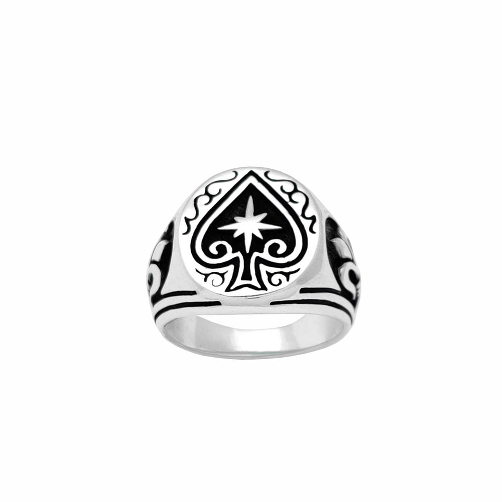 Antique-Finish Ace of Spade Filigree Signet Ring (Silver)