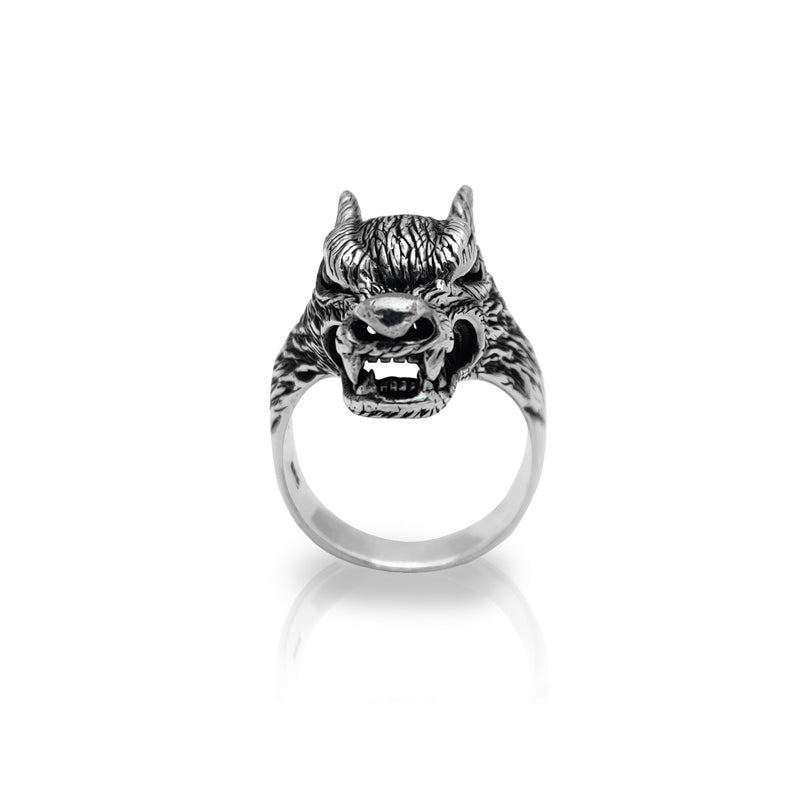Antique-Finish Wolf Head Ring (Silver) Popular Jewelry New York