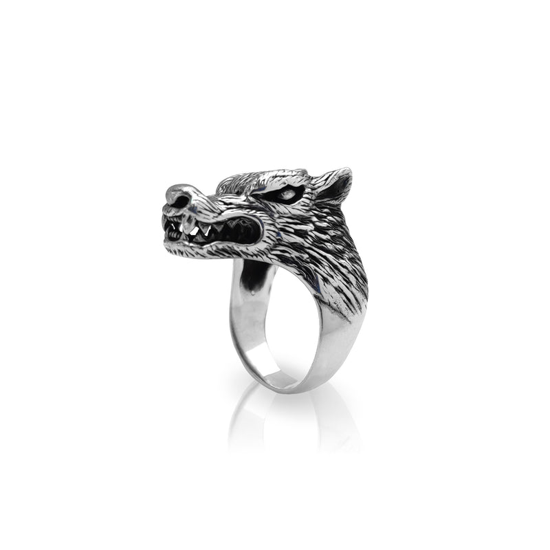 Antique-Finish Wolf Head Ring (Silver) Popular Jewelry New York