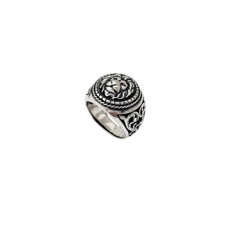 Antique Look Lion Head Ring (Silver)