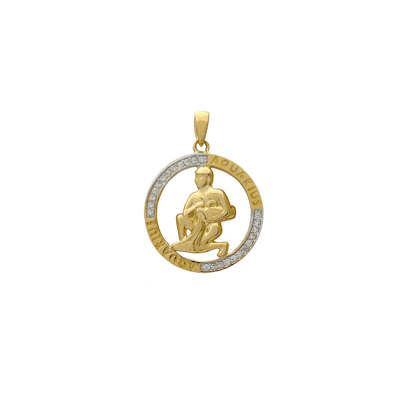 Aquarius Outlined Medallion Pendant (14K) Popular Jewelry New York