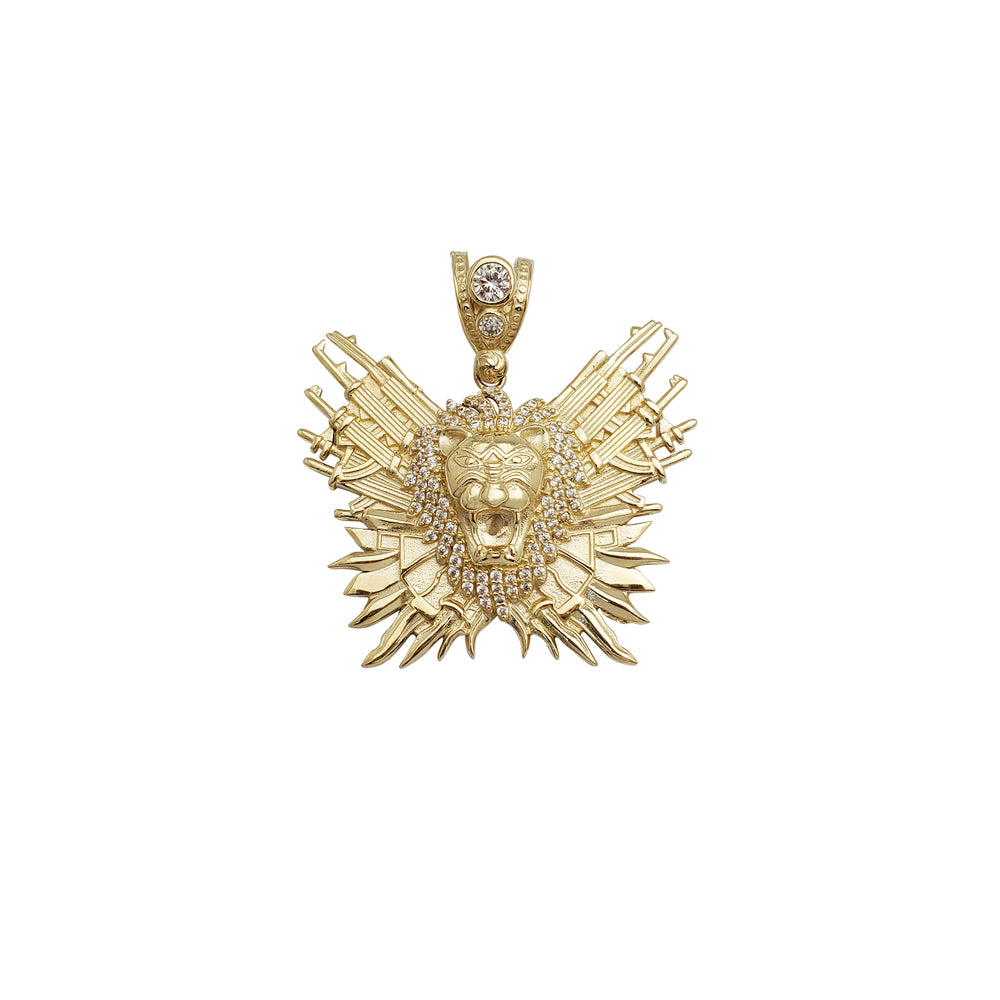 Armed Lion Head CZ Pendant (14K)