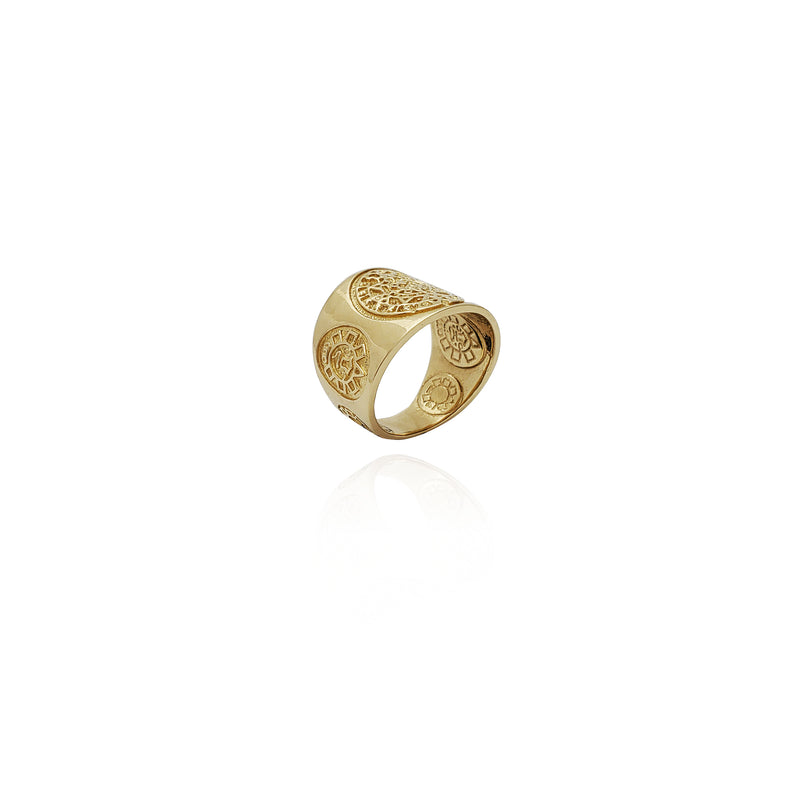 Aztec Sun Calendar Ring (14K) diagonal - Popular Jewelry - New York