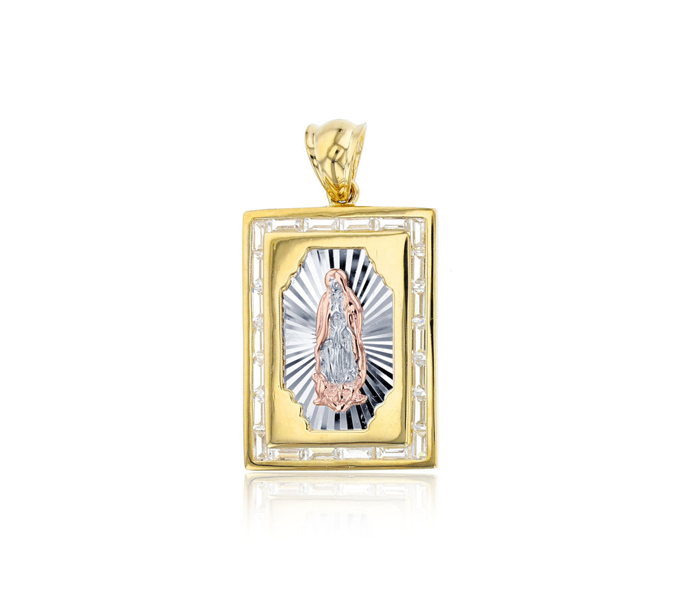Tricolor Gold Channel Virgin Mary Frame Pendant (14k)