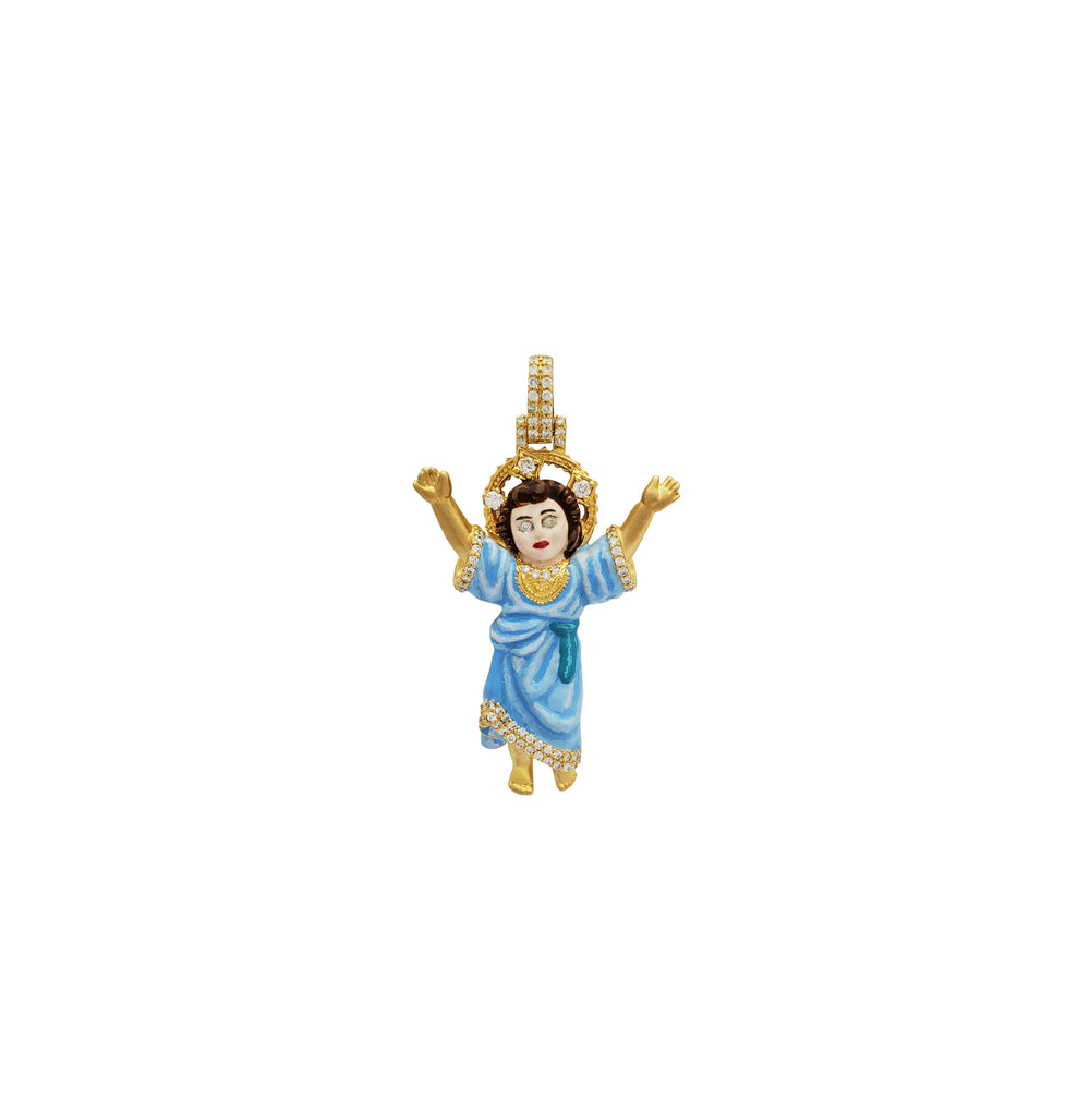 Diamond Enamel Baby Jesus Pendant (14K)