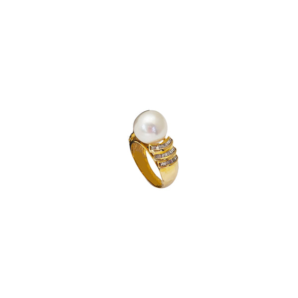 Diamond Baguette Pearl Ring (14K)