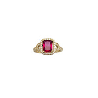 Square Red CZ Stone Ring (14K)