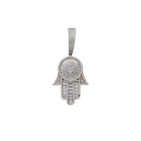 Zirconia Baguette Hamsa Hand Pendant (Silver)