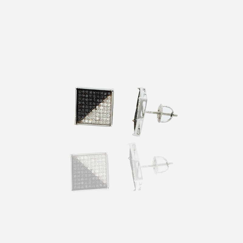 Split Monochrome Diamond Square Stud Earrings (10K)