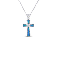 Blue Opal Cross Pendant (14K)
