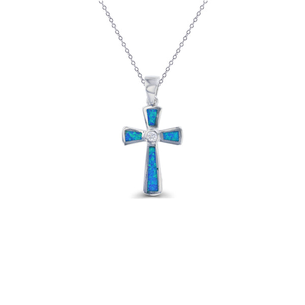 Blue Opal Cross Chain (Silver)