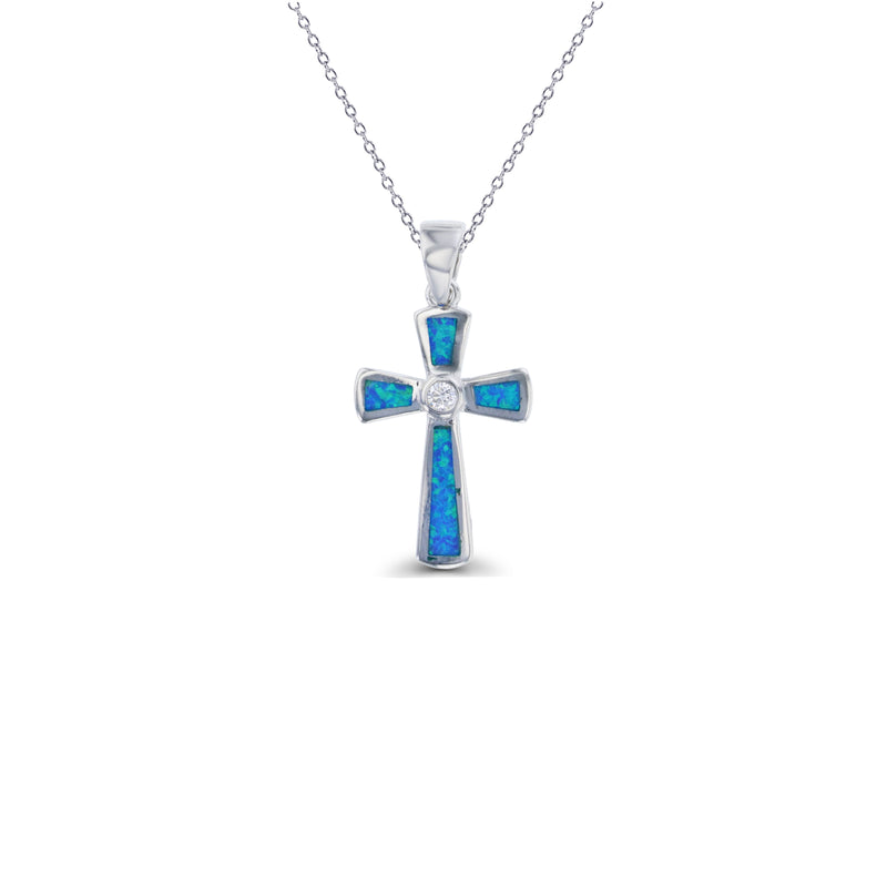 Blue Opal Cross Pendant (14K)