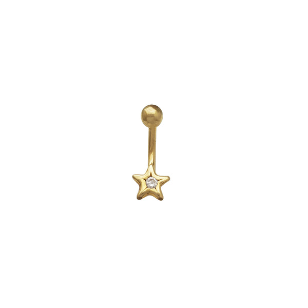 Zirconia Star Barbell Navel Ring (14K)
