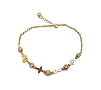 Zirconia Charms Rolo Link Anklet (14K)