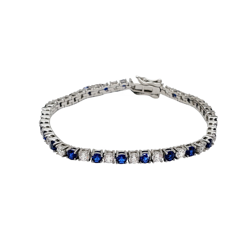 Blue & White Tennis Bracelet (Silver)