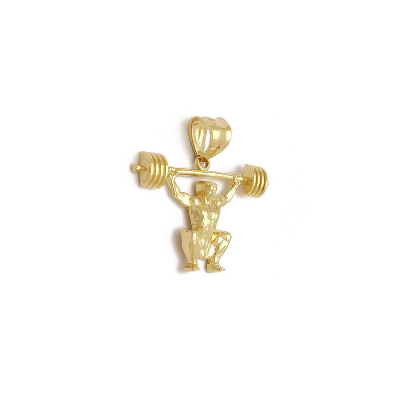 Barbell Weightlifting Pendant (14K) 14 Karat Yellow Gold, Gym, Fitness, Popular Jewelry New York