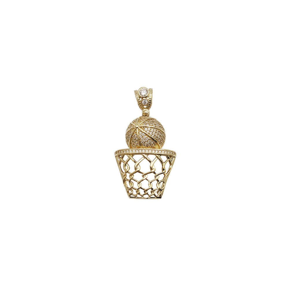Basketball & Hoop CZ Pendant (14K)
