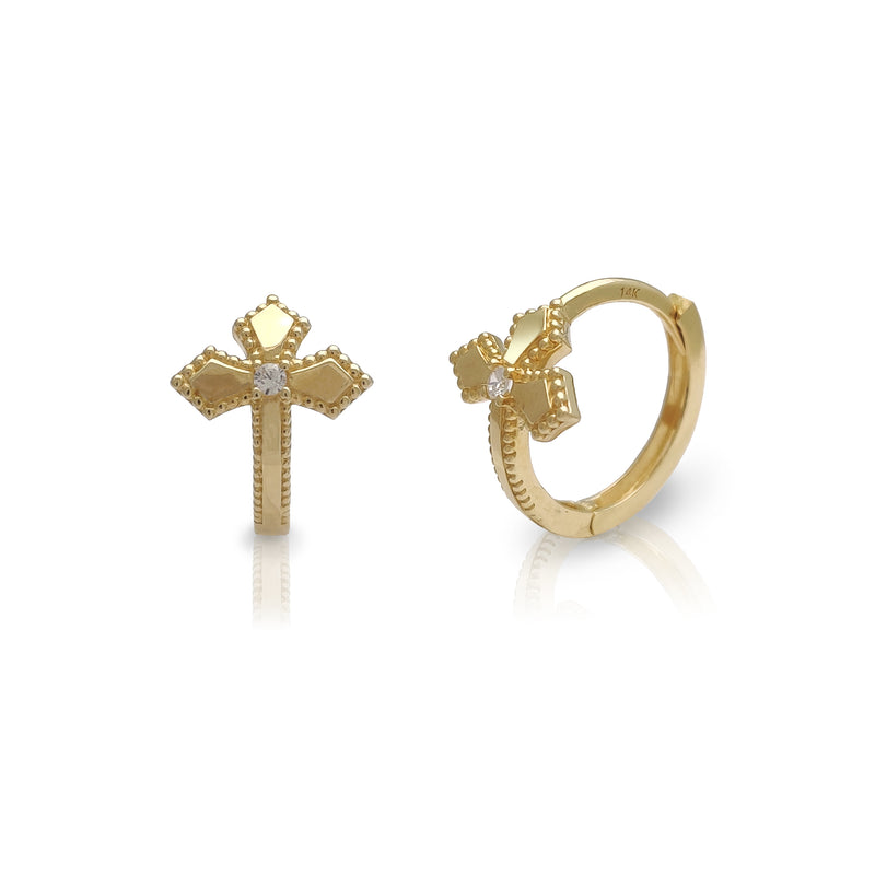 Beaded Cross Pointed Huggie Earrings (14K) Popular Jewelry New York