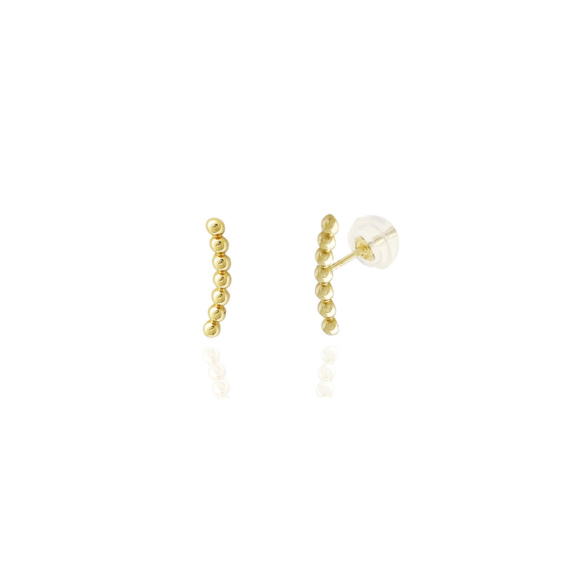 Beaded Curved Stud Earrings (14K) 14 Karat Yellow Gold, Popular Jewelry New York