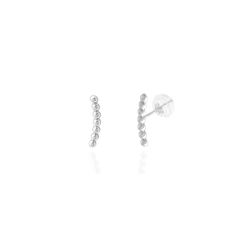 Beaded Curved Stud Earrings (14K) 14 Karat White Gold, Popular Jewelry New York