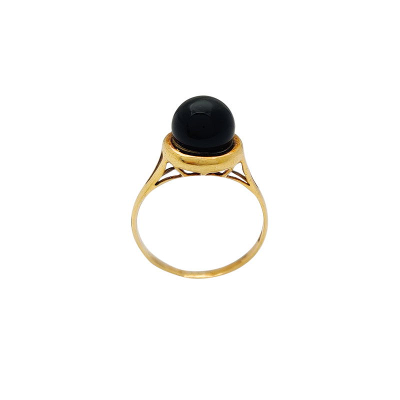 Bezel Black Onyx Split Shank Ring (14K) Popular Jewelry New York