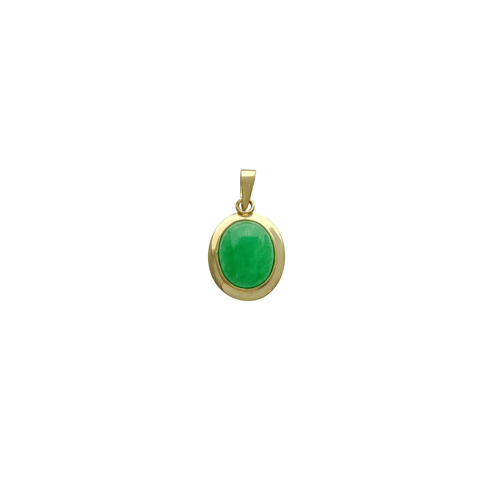 Bezel Cabochon Oval Jade Pendant (14K) Popular Jewelry New York