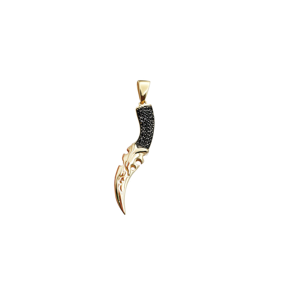 Black CZ Dagger Pendant (14K)