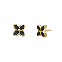 Black Four-Leaves Floral Stud Earrings (14K) Popular Jewelry NY