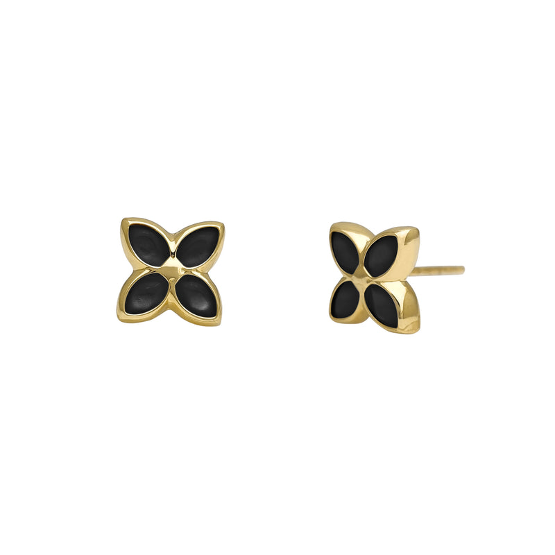 Black Four-Leaves Floral Stud Earrings (14K) Popular Jewelry New York