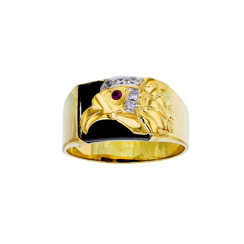 Textured Eagle Head Black Onyx Men's Ring (14K) Popular Jewelry New York