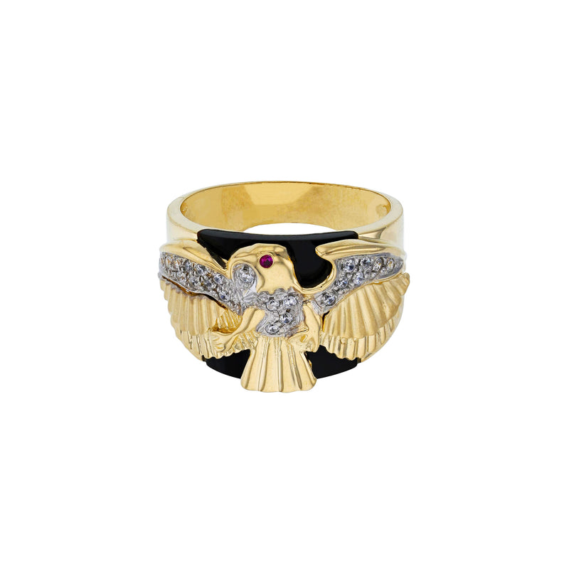 Black Onyx Red-Eye Eagle Men's Ring (14K) Popular Jewelry New York