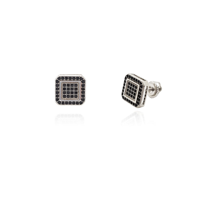 Black Square Stud Earrings (Silver) Popular Jewelry New York