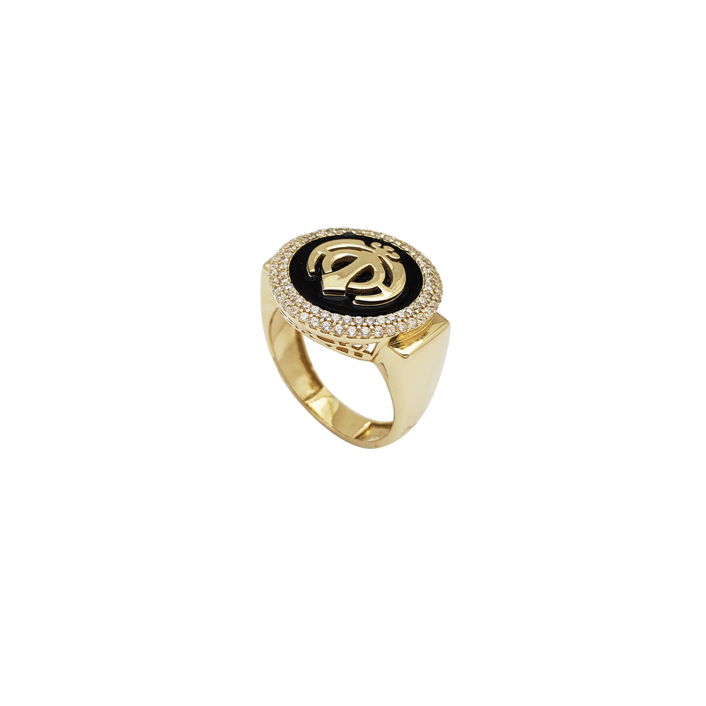 Onyx & CZ Border Khanda Symbol Ring (14K)