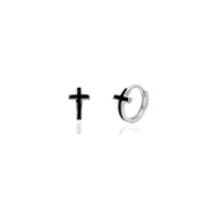 Black Cross Huggie Earrings (14K)