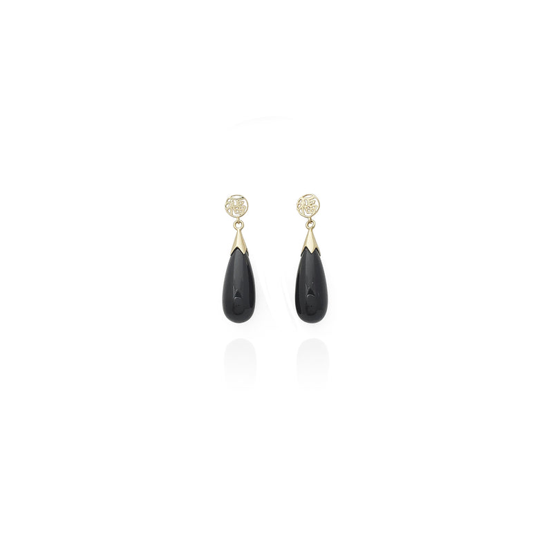Black Onyx Drop Earrings (14K) New York Popular Jewelry