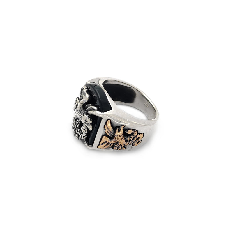 925 Sterling Silver Black Onyx Eagle & Snake Men’s Ring – Handmade Turkish Statement Jewelry