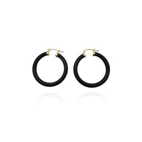 Black Onyx Hoop Earrings (14K) New York Popular Jewelry