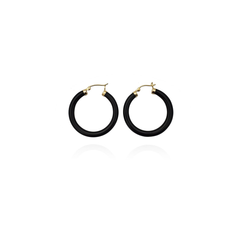 Black Onyx Hoop Earrings (14K) New York Popular Jewelry
