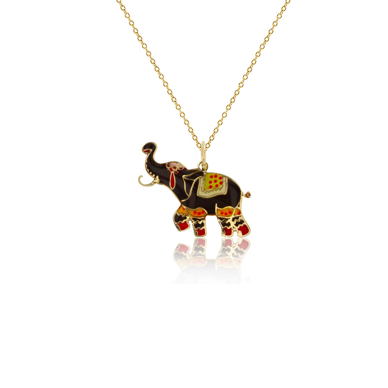 Black & Red Enamel Ornament Elephant Fancy Necklace (14K) Popular Jewelry New York